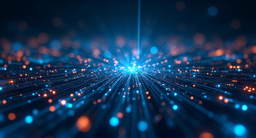 Futuristic digital interface showing AI data processing