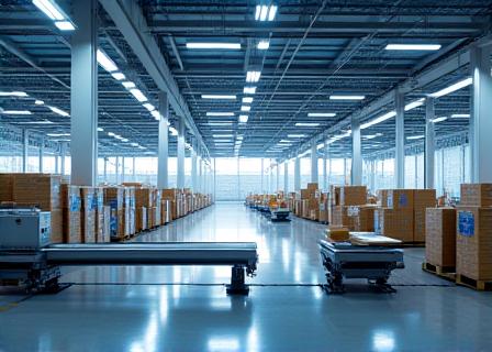 Modern logistics warehouse with automated systems