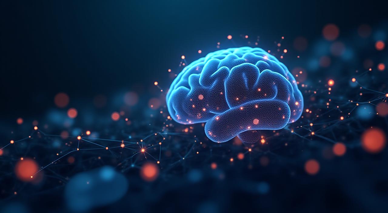 Abstract visualization of interconnected data nodes and AI neural networks